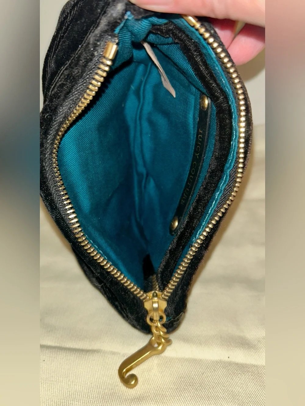 Juicy Couture Rare Y2KVintage Black Plushy Clutch, Gold Brass Chain Wristlet